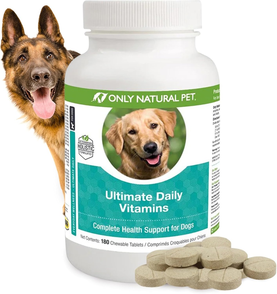 Solo Natural Pet Ultimate Vitamine Giornaliere - Integratore Multivitaminico completo per Cani Salute e Vitalità bilanciata - Sostegno immunocommune per alimenti di canina e piccola e grande canina -180
