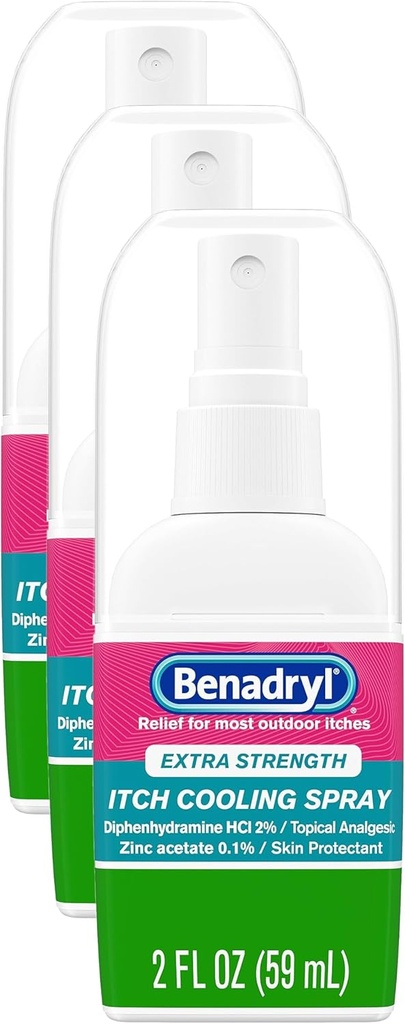 Benadryl Spruzzo Anti-Itch ad alta resistenza, Raffreddamento Analgesico Topico, Dimensioni viaggio, 2 fl. oz (Pack of 3)