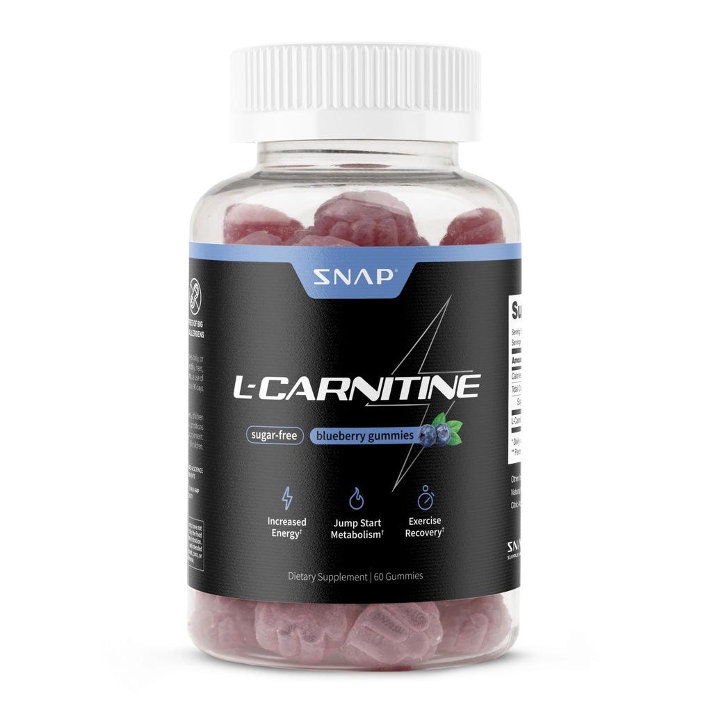 Zucchero Free L Carnitina 500mg Gomma - Natural Pre Workout L-Carnitina Supplemento - Aumento dell'energia, più veloce recupero, Boost Metabolismo, Pre allenamento per le donne e gli uomini, Blueberry Flavor (60 Gummies)