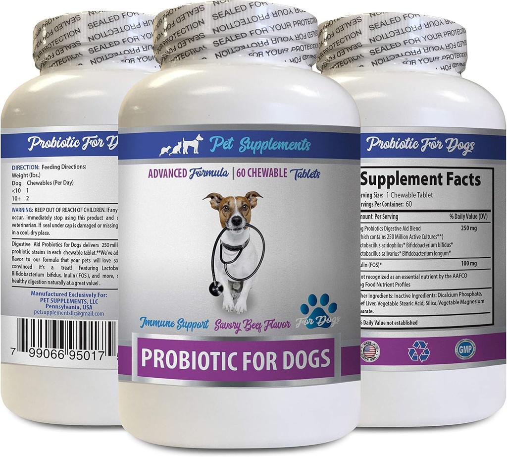 Enzimi digestivi del cane Polvere - PROBIOTICS per cani - Gut sano - Stop gas diarrea e cattivo respiro - Boost digestivo - probiotici per cani - 1 bottiglia (60 trattati)
