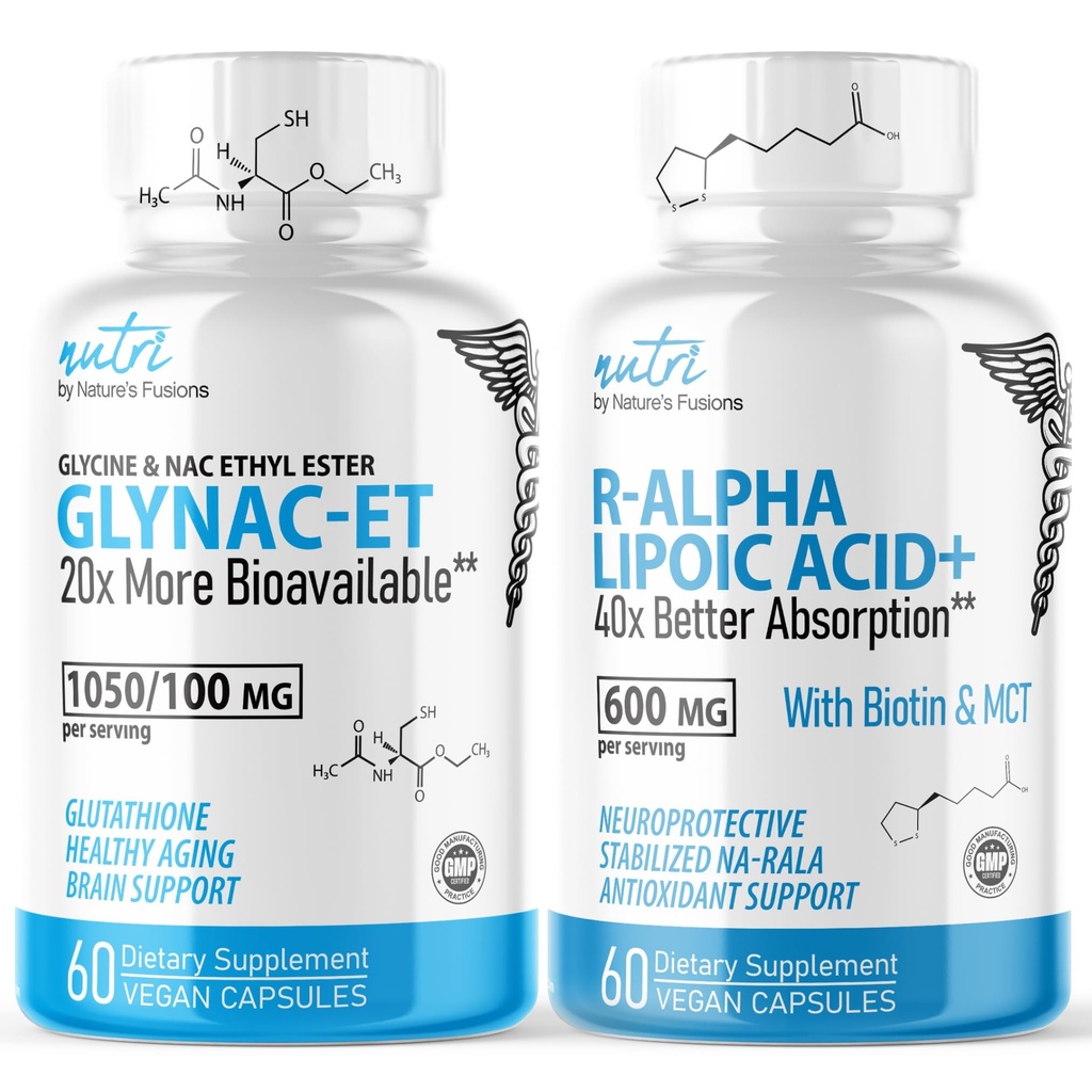 Fusioni naturali GlyNAC-ET (60 capsule) - R Alpha Lipoic Acid 600mg (60 capsule) - Anti invecchiamento Bundle