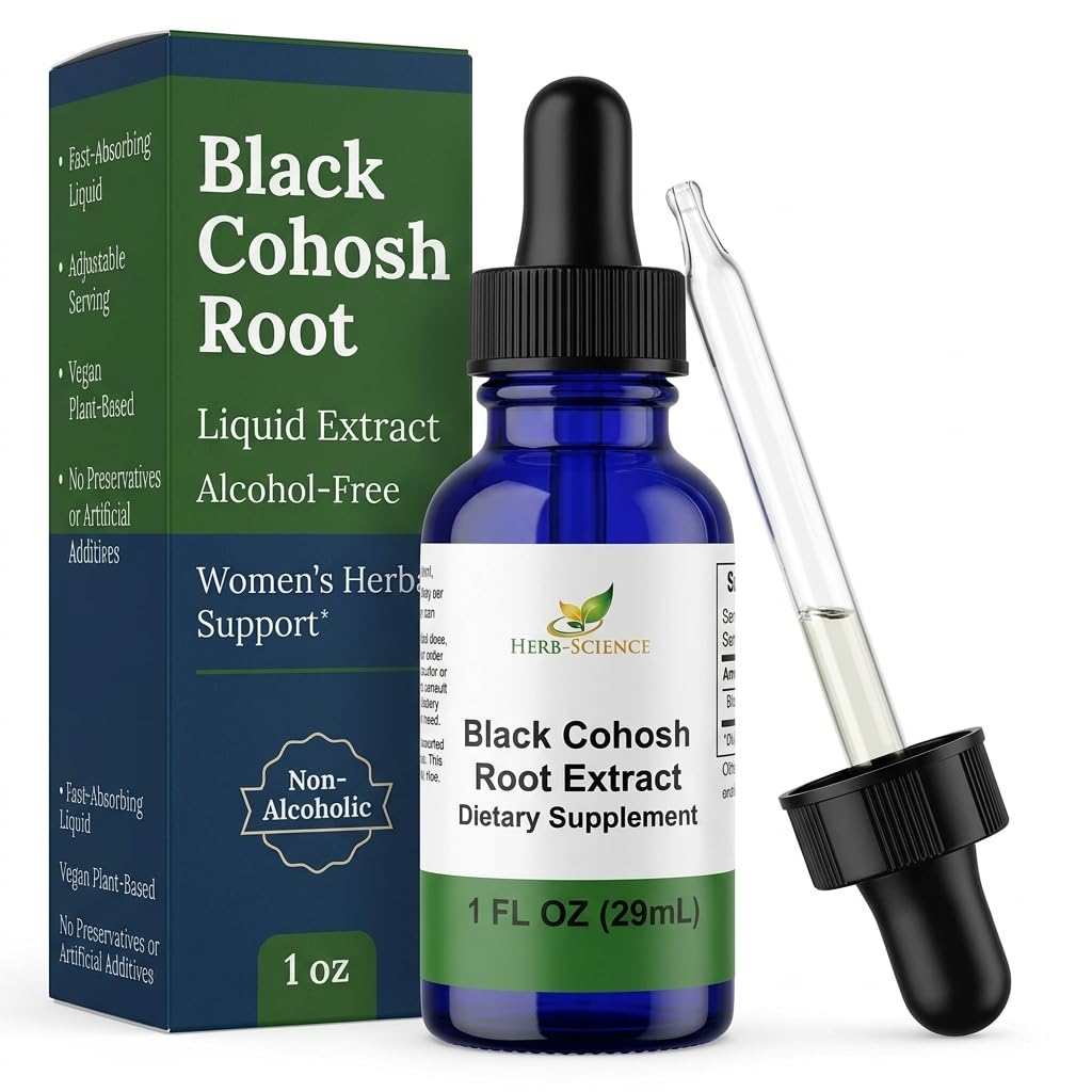 Radice di Cohosh Nero – Supporta Rilievo mestruale, Rilievo di menopausa, Pressione sanguigna sana, Circolazione – Estratto liquido senza alcool, 1 oz - Herb-Science