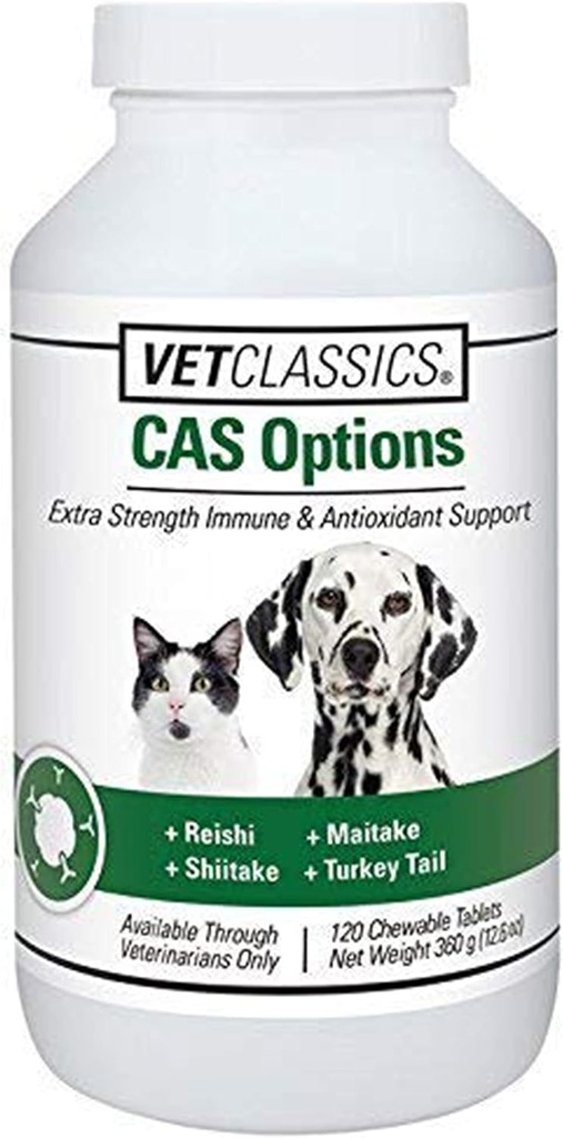 Vet Classics CAS Opzioni Supporto Immune Extra Forza per Cani, Gatti – Supplemento per la salute degli animali, Cura Antiossidante del cane – Formula Extra-Strength Dog Supplement – 120 compresse masticabili