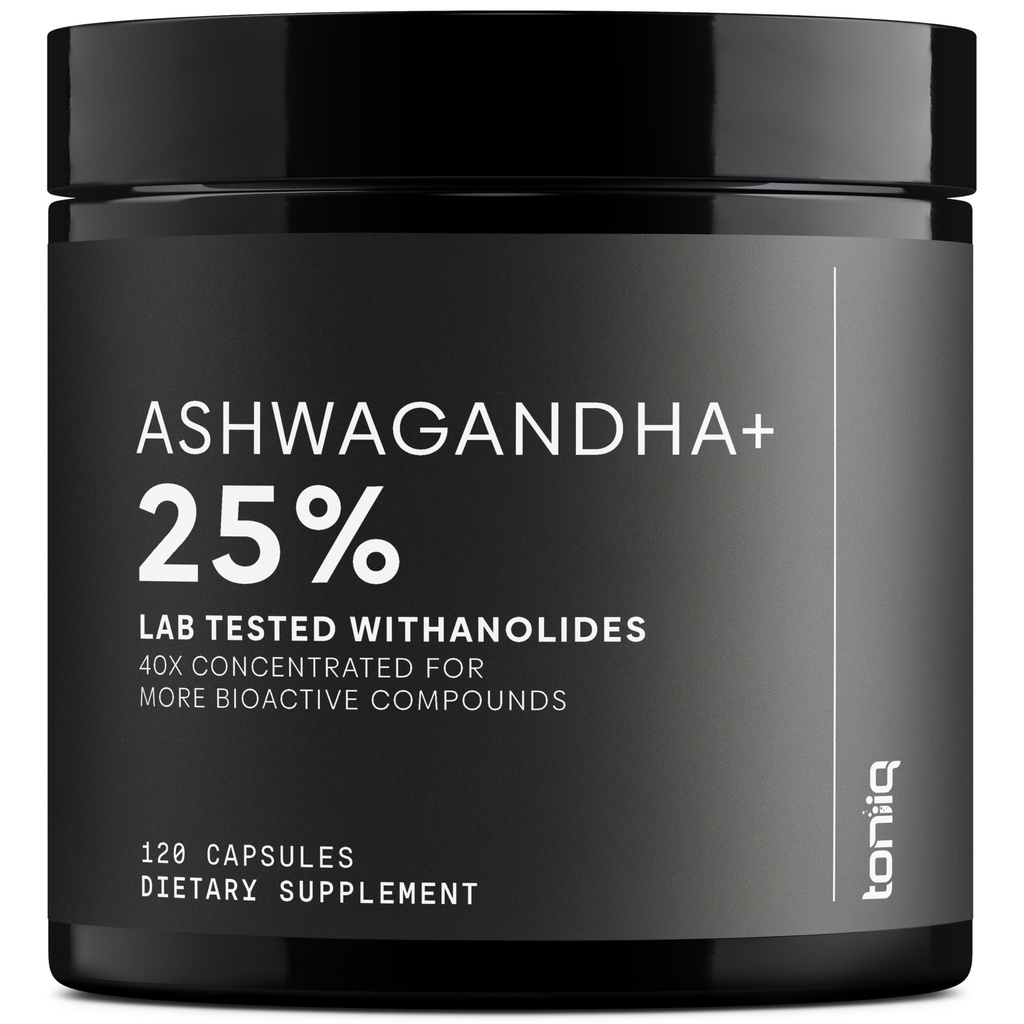 Toniiq Ashwagandha – 40:1 Estratto concentrato – 25% Withanolides – Wild Harvested in India – Altamente Biodisponibile con Pepe Nero – Terzi Testati – 120 capsule - 1.300mg per Serving