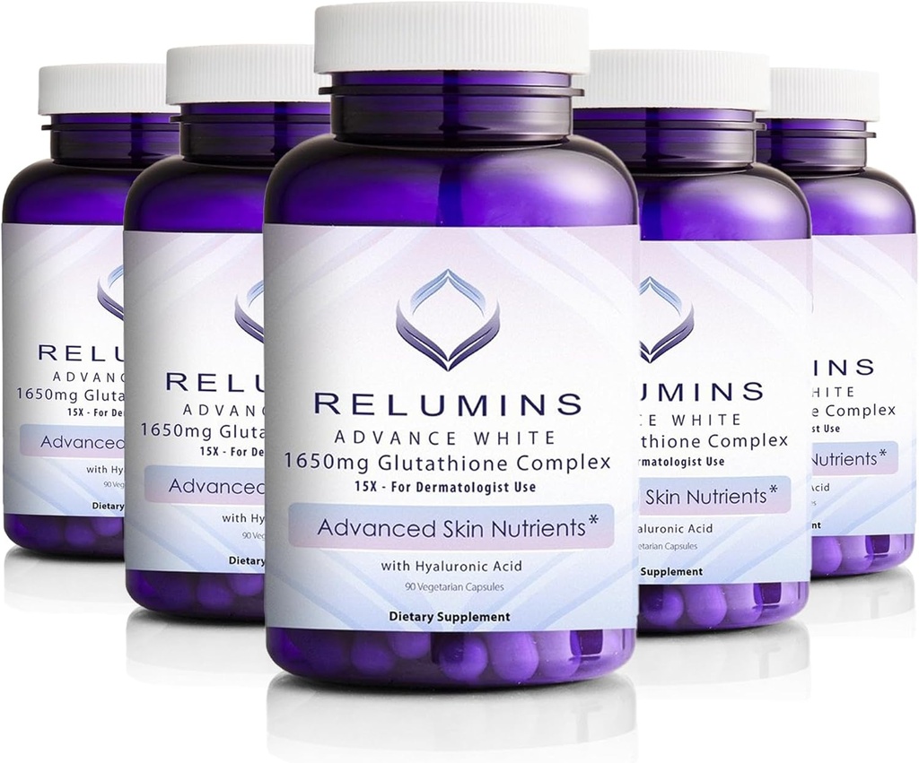 1650mg L-Glutathione Complex con acido ialuronico, acido lipoico alfa, HIPS rosa, vitamina E & Riboflavin, supporto antiossidante, idratazione della pelle e benessere, Made in USA – 90 Capsule x 5 Bottiglie