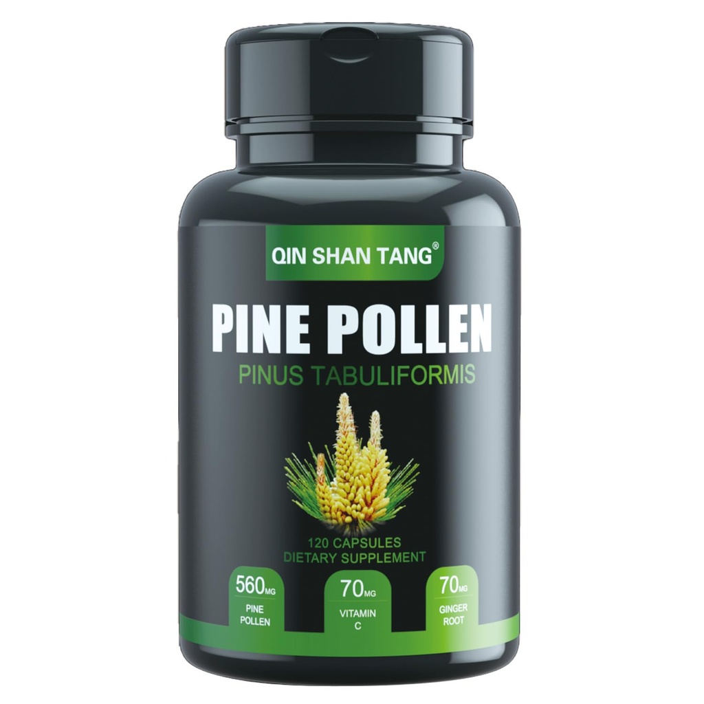 Pino polline supplemento wtih Ginger Root e vitamina C, 99% Cracked Cell Wall, 120 capsule vegetali,Focus&Immune Migliorare per le donne e gli uomini