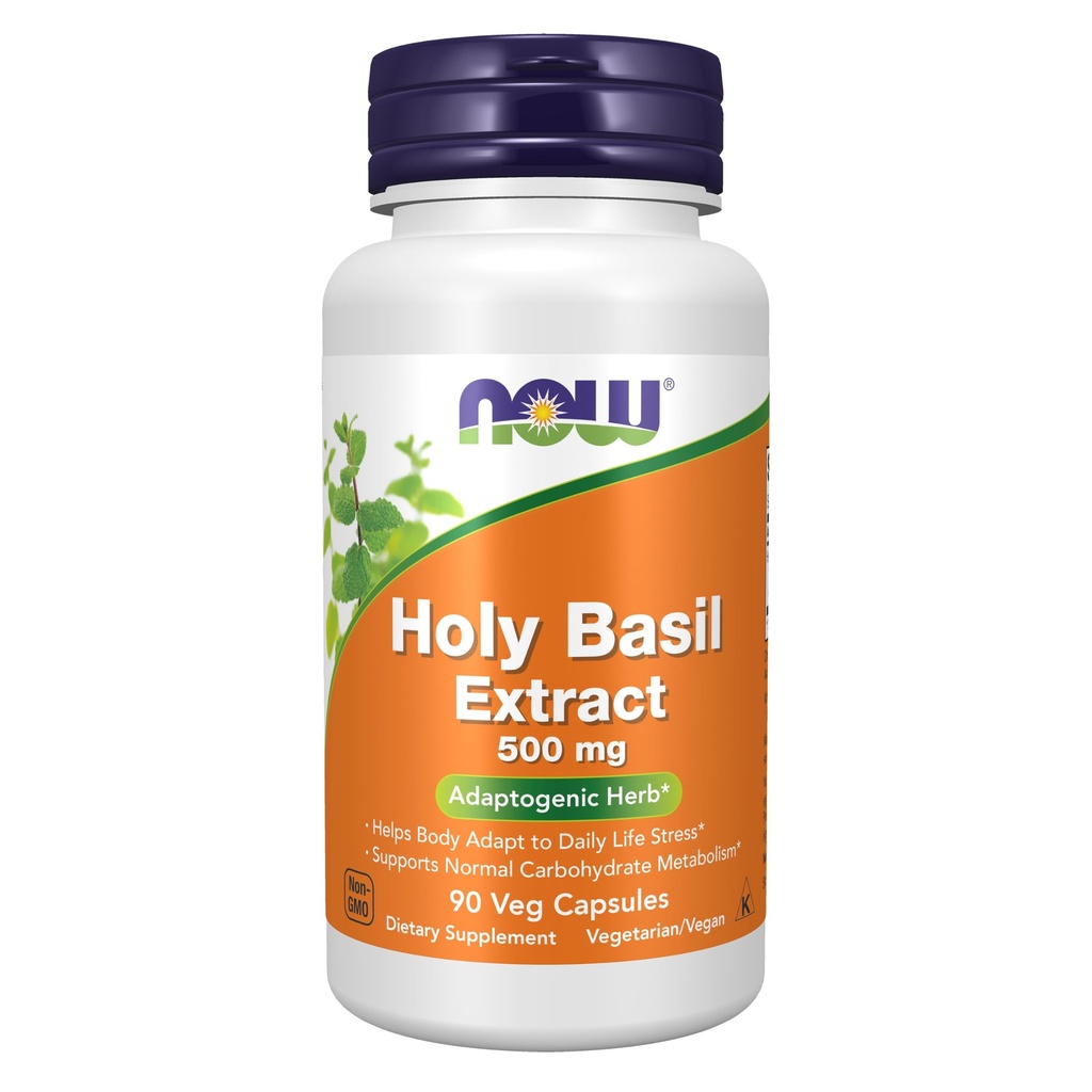 NOW integratori alimentari, estratto di basilico santo 500 mg (Santo Basilio è una pianta sacra in Ayurveda), 90 capsule di veg