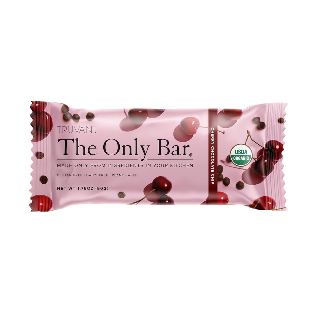 Truvani Plant Based Snack Bars | Cherry Chocolate Chip 1 Pack | 5g Protein | USDA Organic and Vegan | The Only Bar | Dairy, Soy e Gluten Free | Individualmente Wrapped