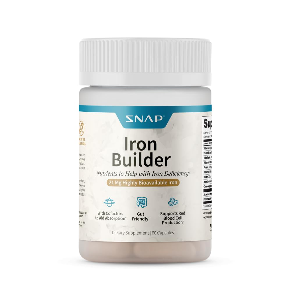 Integratori naturali del costruttore di ferro, 21 mg di ferro pillole per aumentare l'energia, il metabolismo e la digestione, abors rapidamente vitamine nutrienti organici (60 capsule)