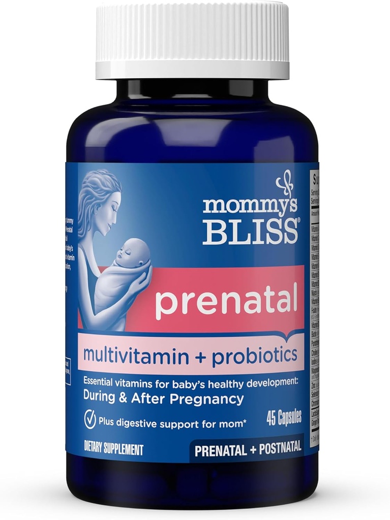 Multivitamina prenatale della beatitudine della mamma + probiotico per le donne w / acido folico, sostiene lo sviluppo del bambino & la digestione della mamma w / zinco, vitamina B6 & B12, Ginger & Choline, Vegan & Gluten Free (45 Servings)