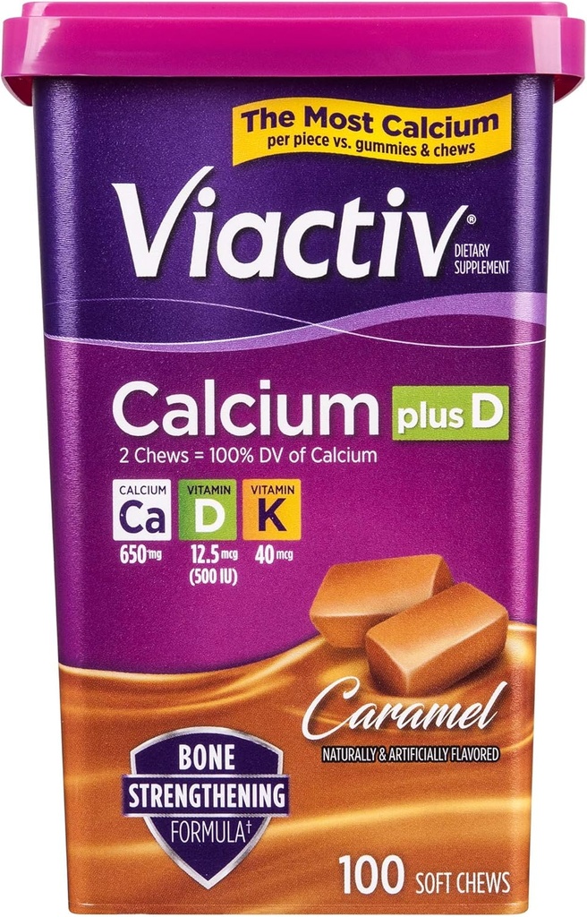 Viactiv Calcium Plus Vitamina D Supplemento Soft Chews, Caramel, 100 conte