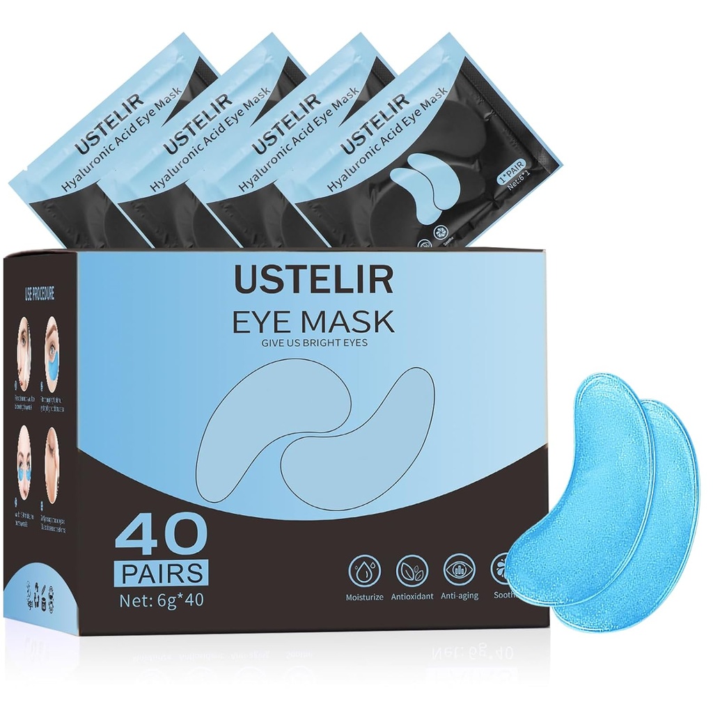 Sotto Eye Patches, 40 coppie Maschera Occhi per cerchi scuri, occhi gonfiati, borse sotto occhi, rughe,Eye Mask Patches con acido ialuronico, cura della pelle del trattamento degli occhi per uomini e donne regalo