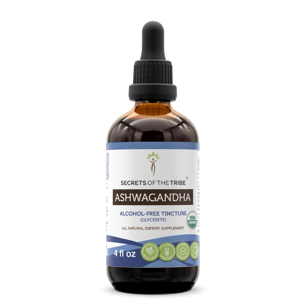 Ashwagandha USDA Organic Tincture Alcohol-Free Extract, Ashwagandha Withania Somnifera Anti-Stress e Relax 4 OZ
