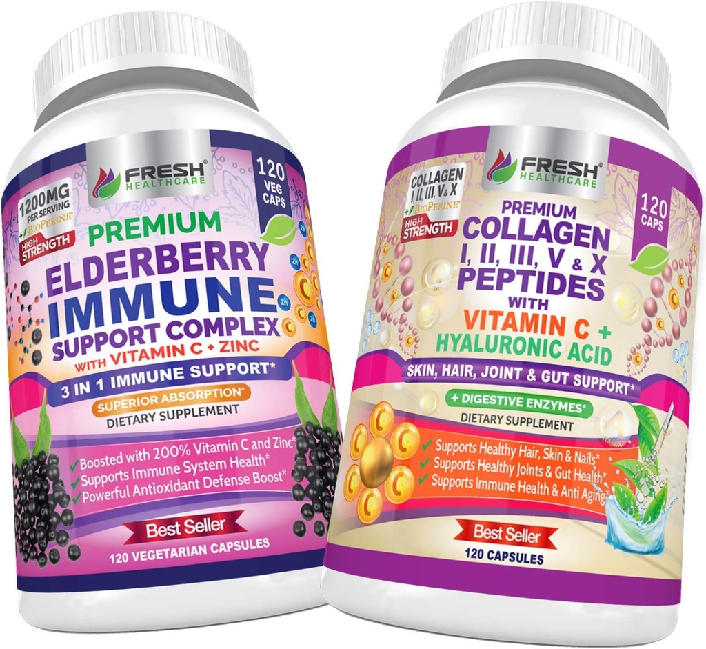 FRESH HEALTHCARE Elderberry Immune Support e Multi Collagen Peptides - Bundle