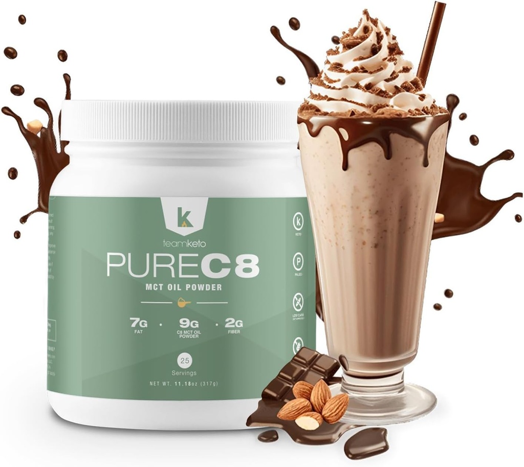 TeamKeto C8 MCT Olio in polvere –Chocolate Hazelnut Ketogenic MCT Coffee Creamer- Vegan-Friendly, Gluten Free & Made in a GMP Compliant, FDA Registered Facility- Perfetto in Caffè Tea & Protein Shakes 270g
