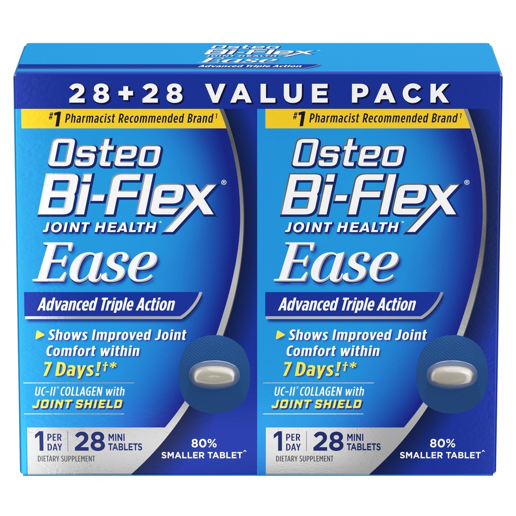 Osteo Bi-Flex Ease Azione Tripla Avanzata con Integratori Congiunti Vitamina D, Mini-Tablets, 28 Conte, Confezione da 2