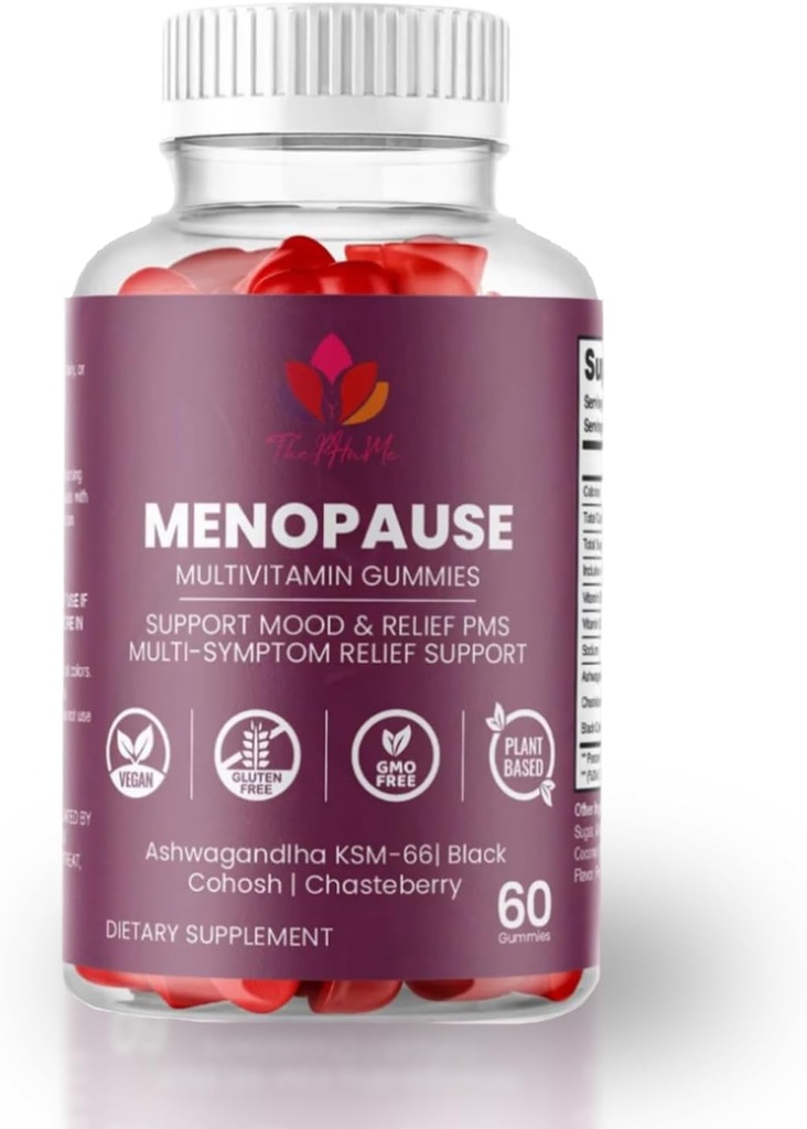 Menopausa Gummies con Nero Cohosh & Ashwagandha KSM-66 – Integratore organico per il benessere femminile – 60 Conte