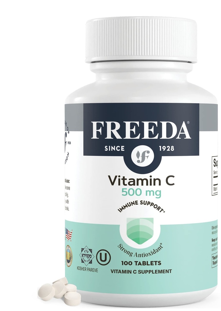 LIBERO Vitamina C - Vegan Vitamina C 500mg - Kosher - Potente supporto immunitario antiossidante - Facile da ingoiare Vitamine C Compresse come acido ascorbico - Pure Vitamina C 500 mg - VIT C Supplemento (100 Conte)