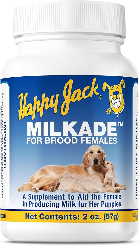 HAPPY JACK Milkade Dog Breeding & Nursing Supplies, Milk Production Aid for Female Dogs & Healthy Litter, Incinta vitamina Prenatale con vitamina B1 (2 oz)