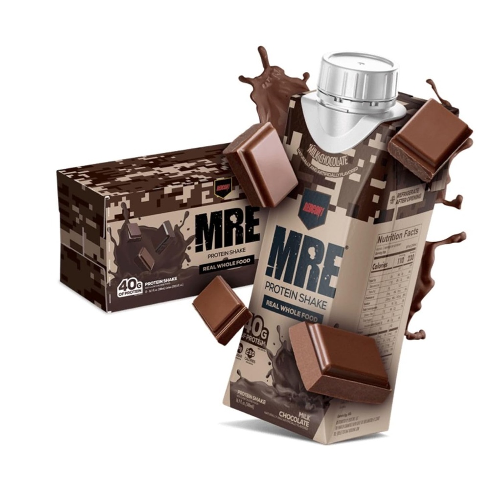 REDCON1 MRE Pronto a Bere Protein Shake, Cioccolato al latte - Lattosio + Whey Free RTD 40gr Proteine Realizzate con miscele di proteine alimentari reali - Keto-Friendly e facile da digerire Shake nutrizionale (12 Pack)