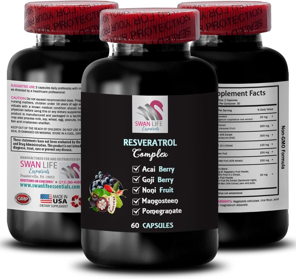 Blueberry Balance - RESVERATROL COMLEX - Berry Benefits, Natural Boost, Proprietà antiossidanti, Daily Energy, Noni Blend, Pomegranate Strength, Active Lifestyle, Flavorful Boost 1 Bottiglia 60 Capsule