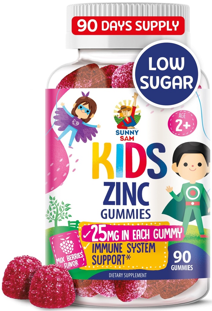 Gummie di zinco per bambini - Integratore di pancia in zinco per bambini Supporto immunitario - Basso zucchero naturale antiossidante non OGM Vitamina Chewables per bambini e adolescenti - 90 Gummies