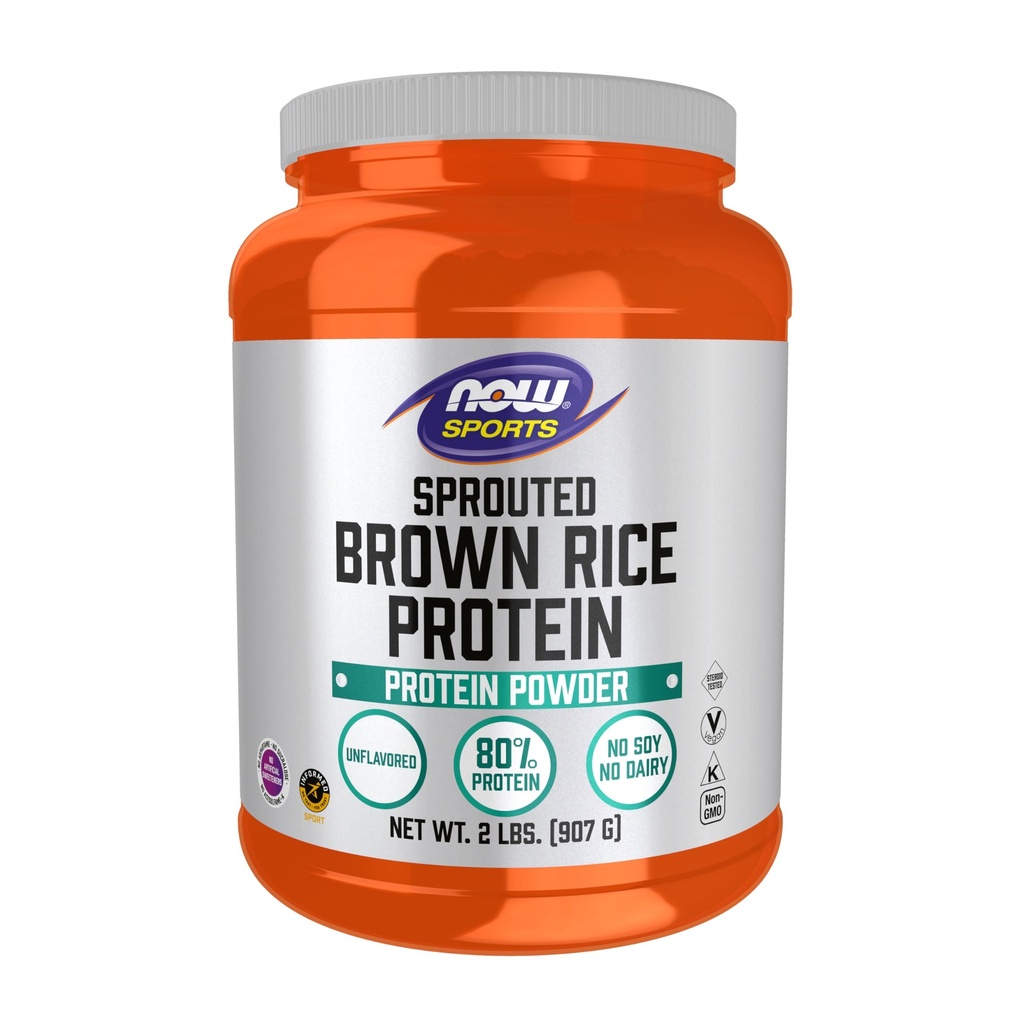 NOW Alimenti Nutrizione sportiva, Proteine di Riso Marrone Sprouted, Proteine 80%, Polvere non aromatizzata, 2-Pound