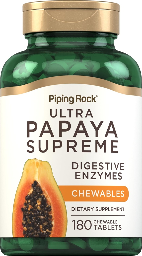 Piping Rock Papaya Digestive Enzymes Chewables | 180 compresse | Supplemento per donne e uomini | Tropical Flavor | Vegetariano, Non OGM, Gluten Free Formula