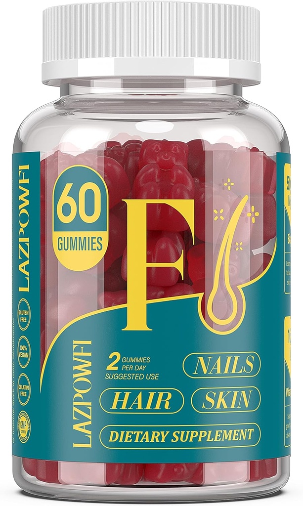Biotina Gummies per Capelli, Pelle e Unghie - Vitamine per Capelli per Uomo e Donne, 10.000mcg Max Strength Vitamin B7 per la crescita dei capelli e chiodi più forti,60 Conti - Cranberry Falvor