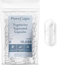 PureCaps USA- Vuoto Vegan Pillole Capsule Dimensioni 0| 10.000 Pillole Separate| Clear | Non OGM Certified | SLS, Gluten, Preservative Free
