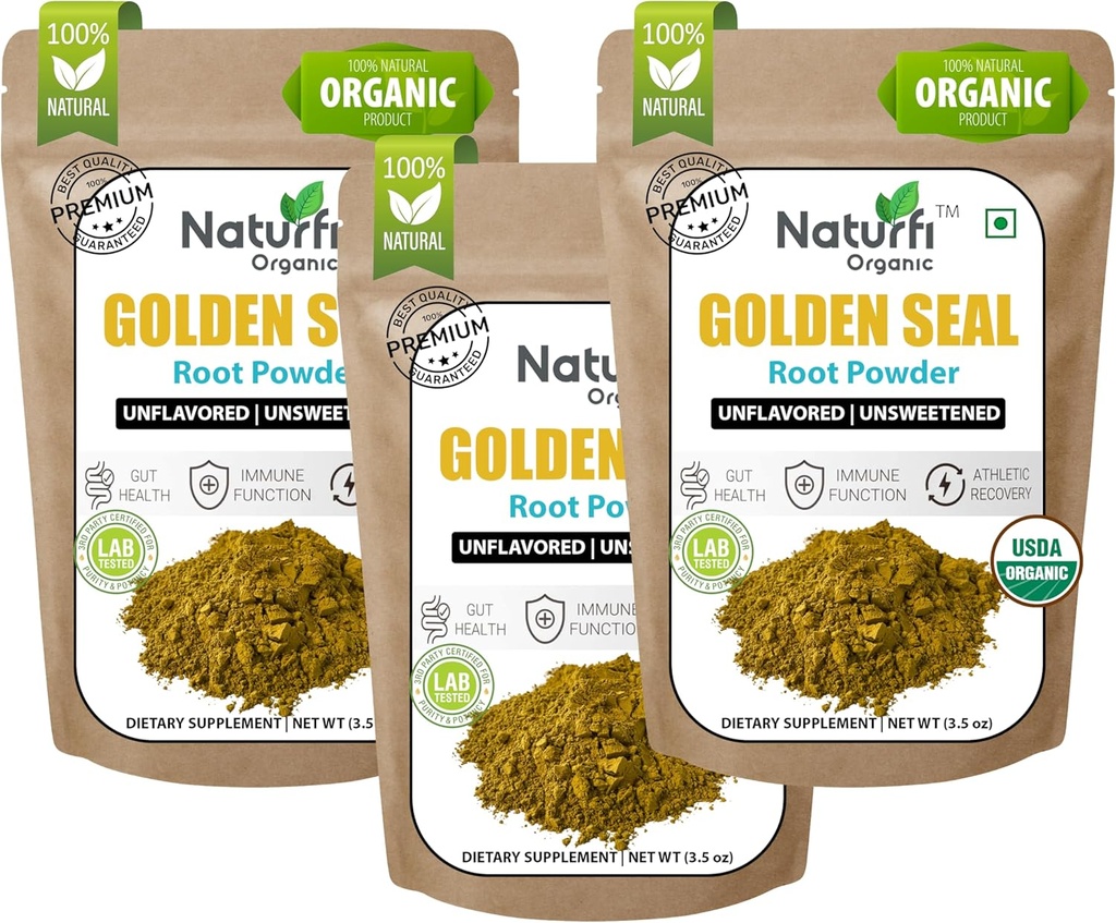 Polvere di radice dorata naturale di Naturefi - 10,5 oz, 300 Serve *USDA Organic | Lab Tested* Pure Natural Goldenseal Root Powder Supplement