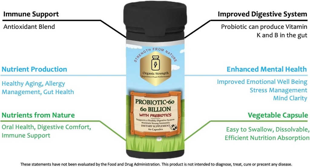 Probiotici 60 capsule: Nourish your Gut for Optimal Digestive Health with Proprietary Blend of 60 Billion CFU (60 Count)