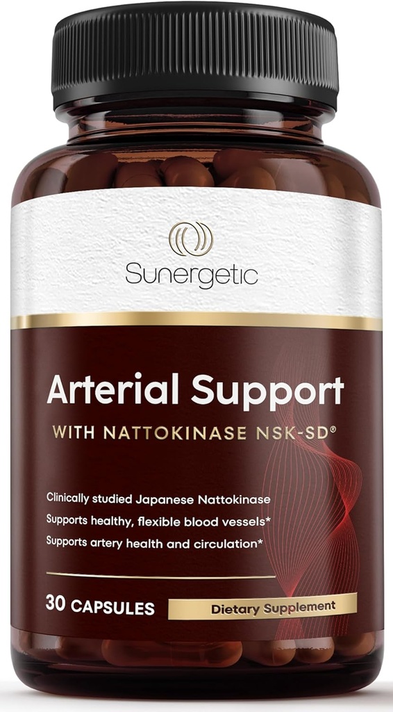 Sunergetic Premium Nattokinase Supplemento per il supporto arterioso - Nattokinase 2000 FU (NSK-SD) Pycnogenol, Pomegranate & Beets - 100mg Nattokinase per la salute dell'arteria, cuore e vasi sanguigni-30 capsule