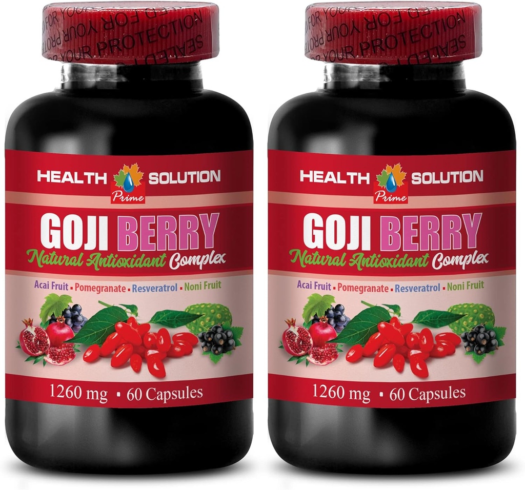 Brain e Memory Power Boost - Goji Berry - Natural ANTIOXIDANT Complex, Immune Support, Noni Supplement Pills, Mangosteen Extract, acai Berry, superfruit Complex, Energy Booster, 2 bottiglie 120 Caps