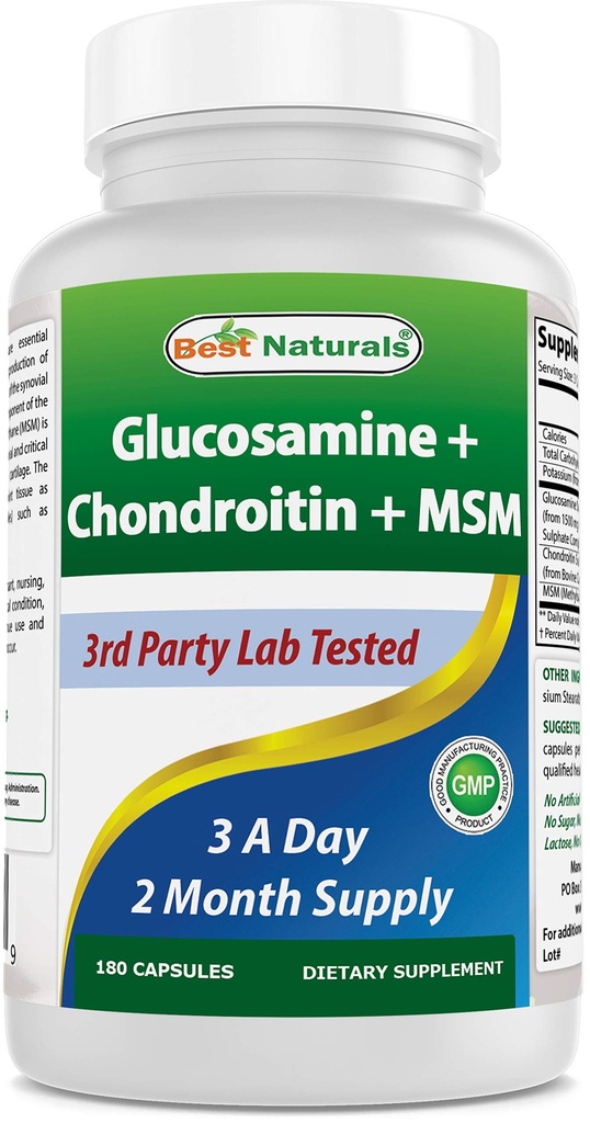 Best Naturals Glucosamine Chondroitin e MSM (Non OGM) - promuove la salute comune - 180 Conte