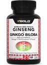 Coreano Rosso Panax Ginseng 1200mg + Ginkgo Biloba - Supplemento della polvere dell'estratto di radice di resistenza w/High Ginsenosides Capsule vegani per energia, prestazioni e messa a fuoco - Supplemento per gli uomini e le donne