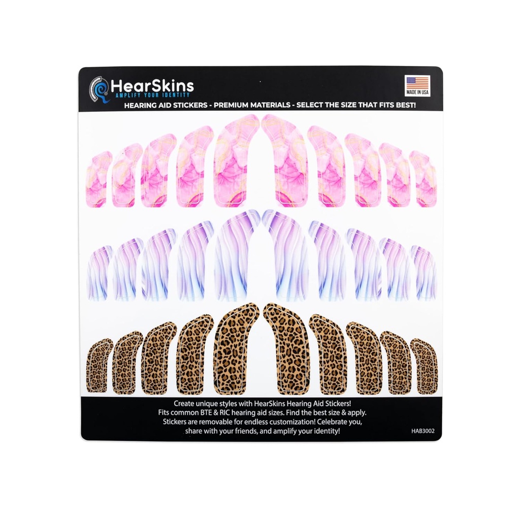 Hearing Aid Stickers Skins, si adatta alle dimensioni dell'apparecchio acustico BTE e RIC Universalmente progettato - Personalizzazione senza fine! Scegli tra Diversi e Amplifica la tua identità! (Marmo)