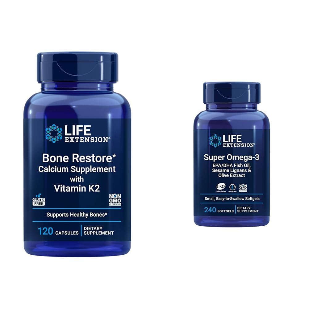 Estensione della vita Bone Restore + Vitamina K2 Vitamine & Minerali Mantenere Bone Salute & Forza & Super Omega-3 EPA/DHA Fish Oil, Sesamo Lignans & Olive Extract