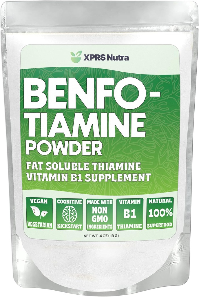 XPRS Nutra Benfotiamine Polvere (Thiamine) - Supplemento di Thiamine di cuore felice solubile grasso - Benfotiamina di vitamina B1 avanzata per un Boost cognitivo - Polvere di Benfotamina amichevole vegana (4 oncia)