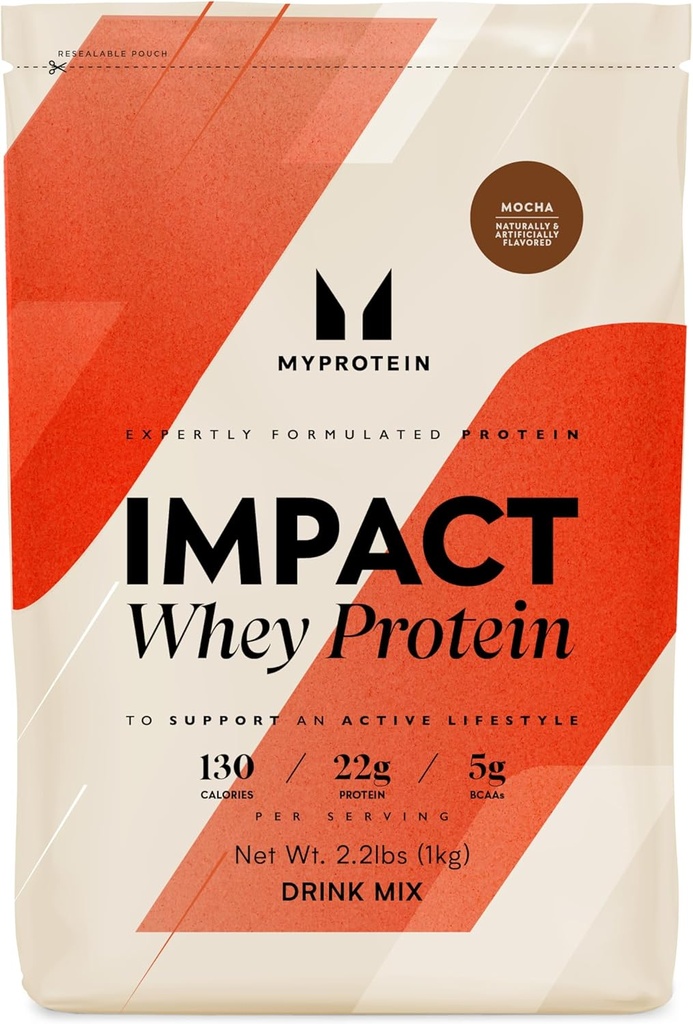 Myprotein Impact Whey Protein Powder, 2.2 Lbs (31 Serve) Mocha, 22g Protein & 5g BCAA Per Serving, Shake per prestazioni superiori