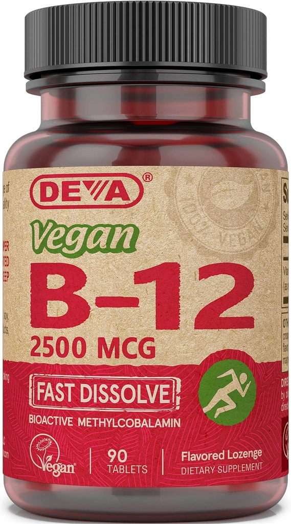 Deva Vegan Vitamine B-12, Alta Potenza 2500 mcg B12, Dissolve veloce, Sublingual, 90 compresse (Pack of 3)