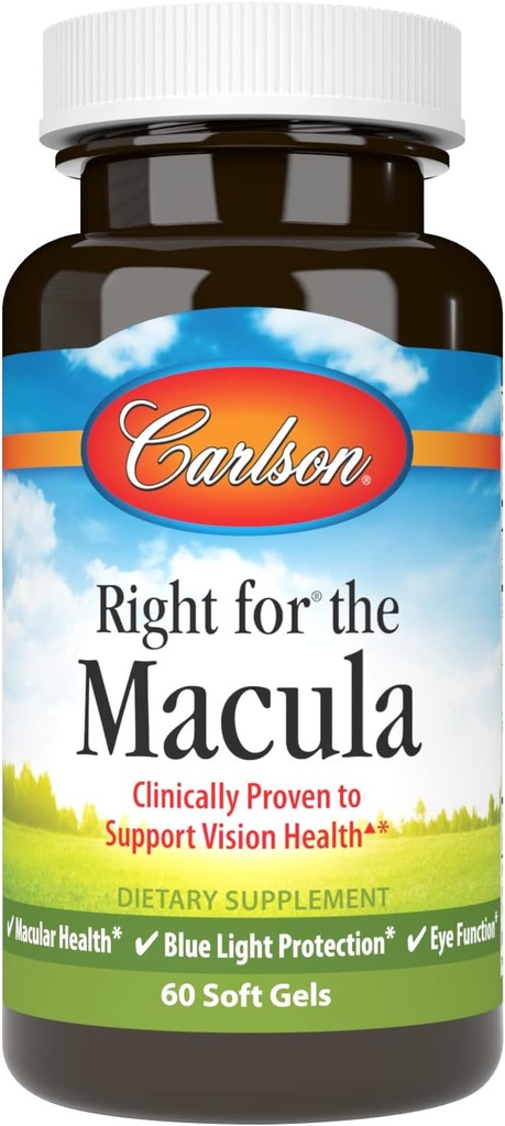 Carlson - Diritto per la Macula, clinicamente dimostrato di supportare la salute della visione, la salute maculare, la protezione della luce blu e la funzione degli occhi, 60 Softgels