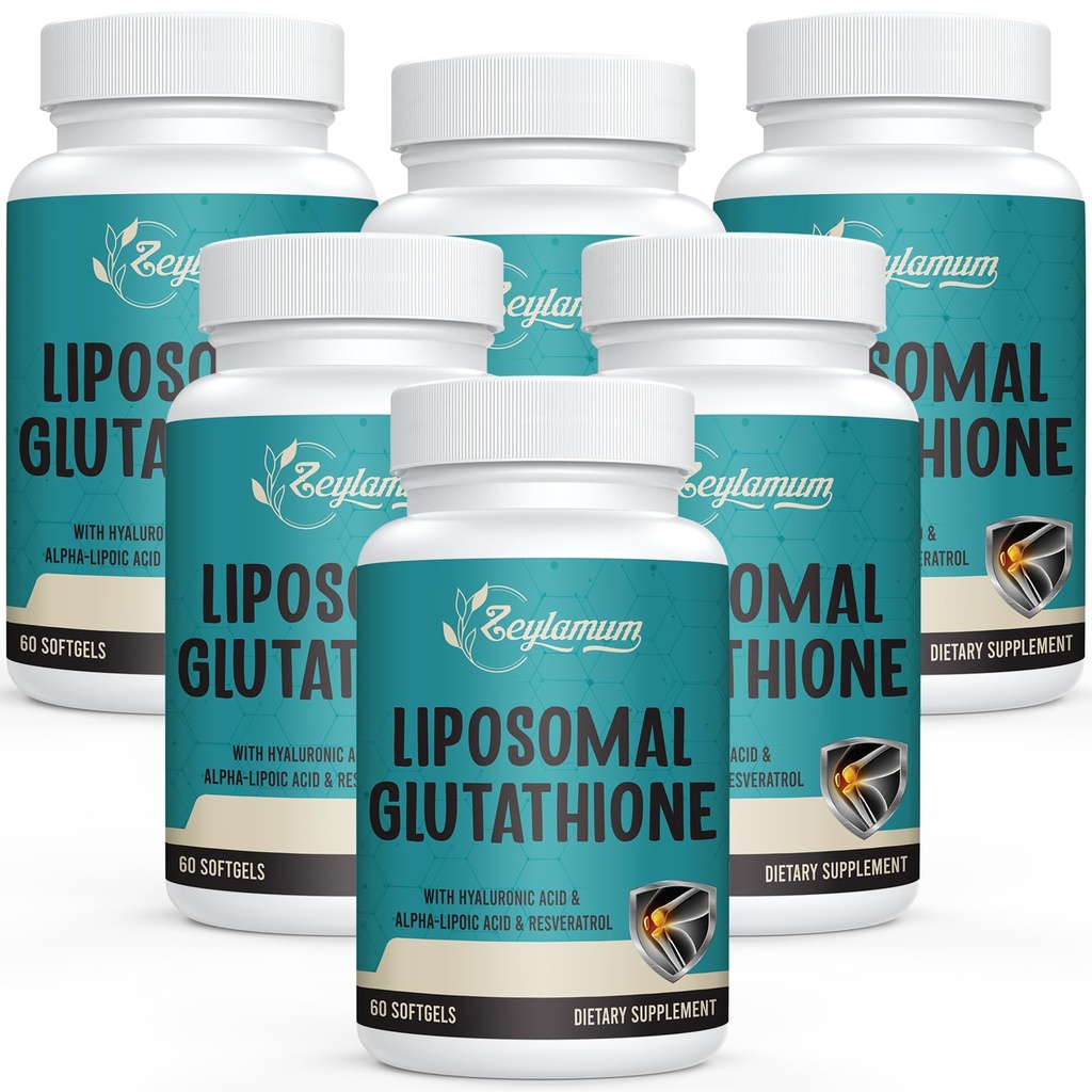 2400 MG Liposomal Glutathione Softgels, Max Absorption, Active Form L-Glutathione Ridotto (GSH), con Acido Ialuronico, Resveratrolo, Antiossidanti Master per Detox, Cervello, Sistema Immune, 360 Softgels
