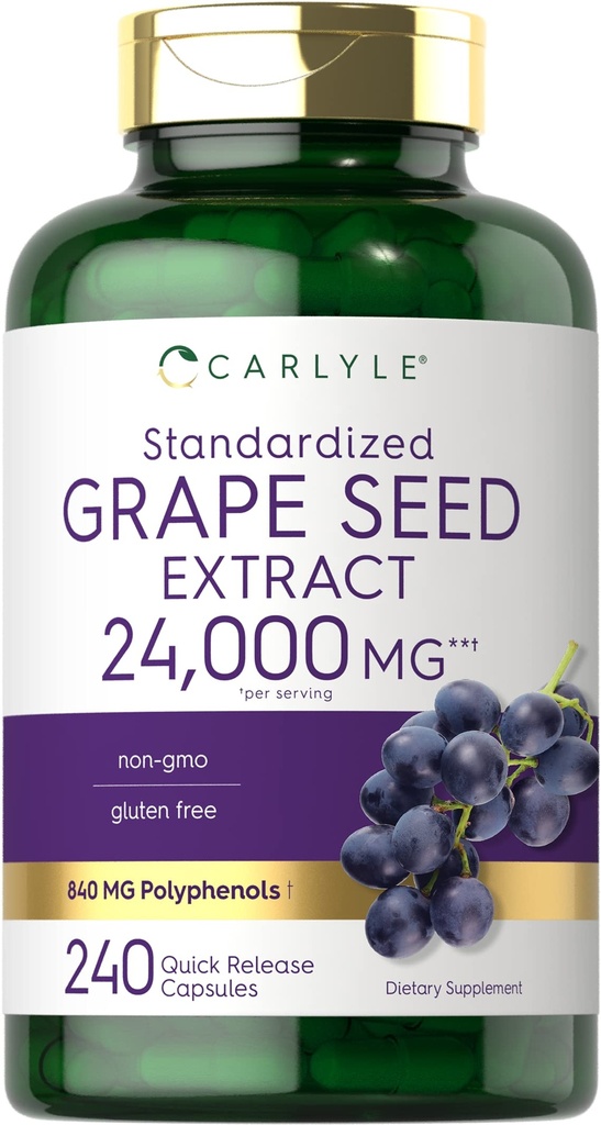 Estratto di semi di semi di semi di carole 24,000 mg Equivalent 240 capsule | Estratto standardizzato massima resistenza | Non OGM, senza glutine