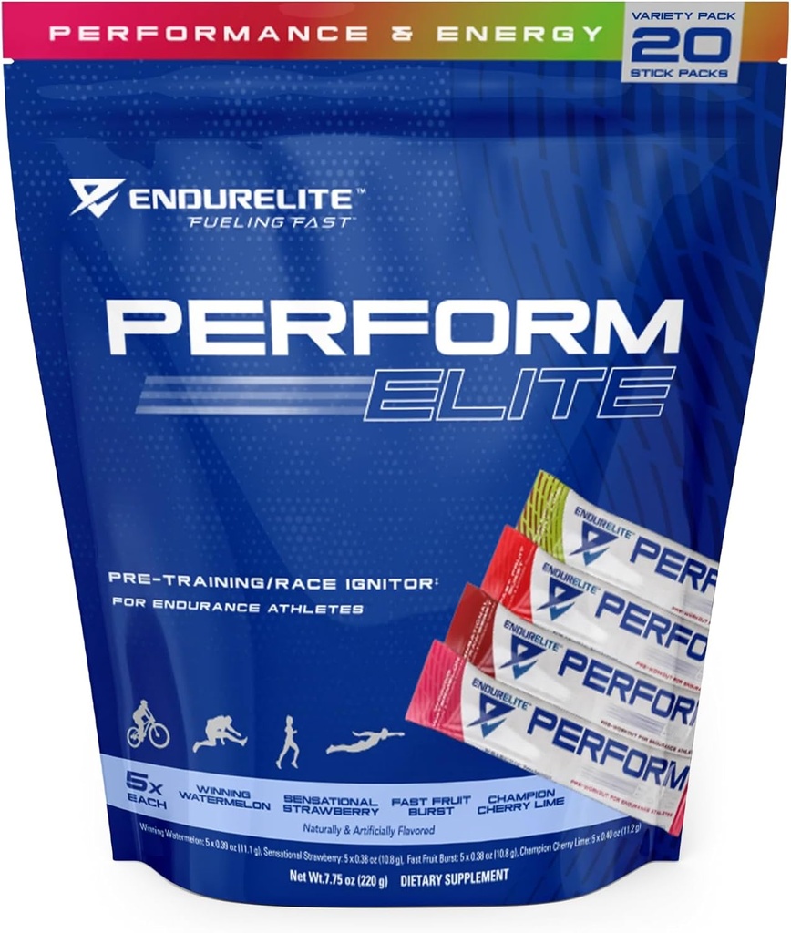 EndurElite Perform Elite- Pre Workout Powder Supplement- Pre-Workout per Endurance Athletes- 20 Serve Bag- Varietà Pack