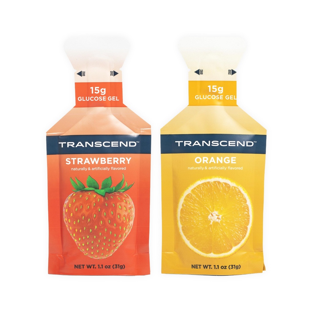 Transcend Foods Strawberry + Arancione Gel (1.1 oz, Confezione di 24) Veloce-atto Carb Gel Fragola e Arancione Flavor – Caffeina Free, Gluten Free