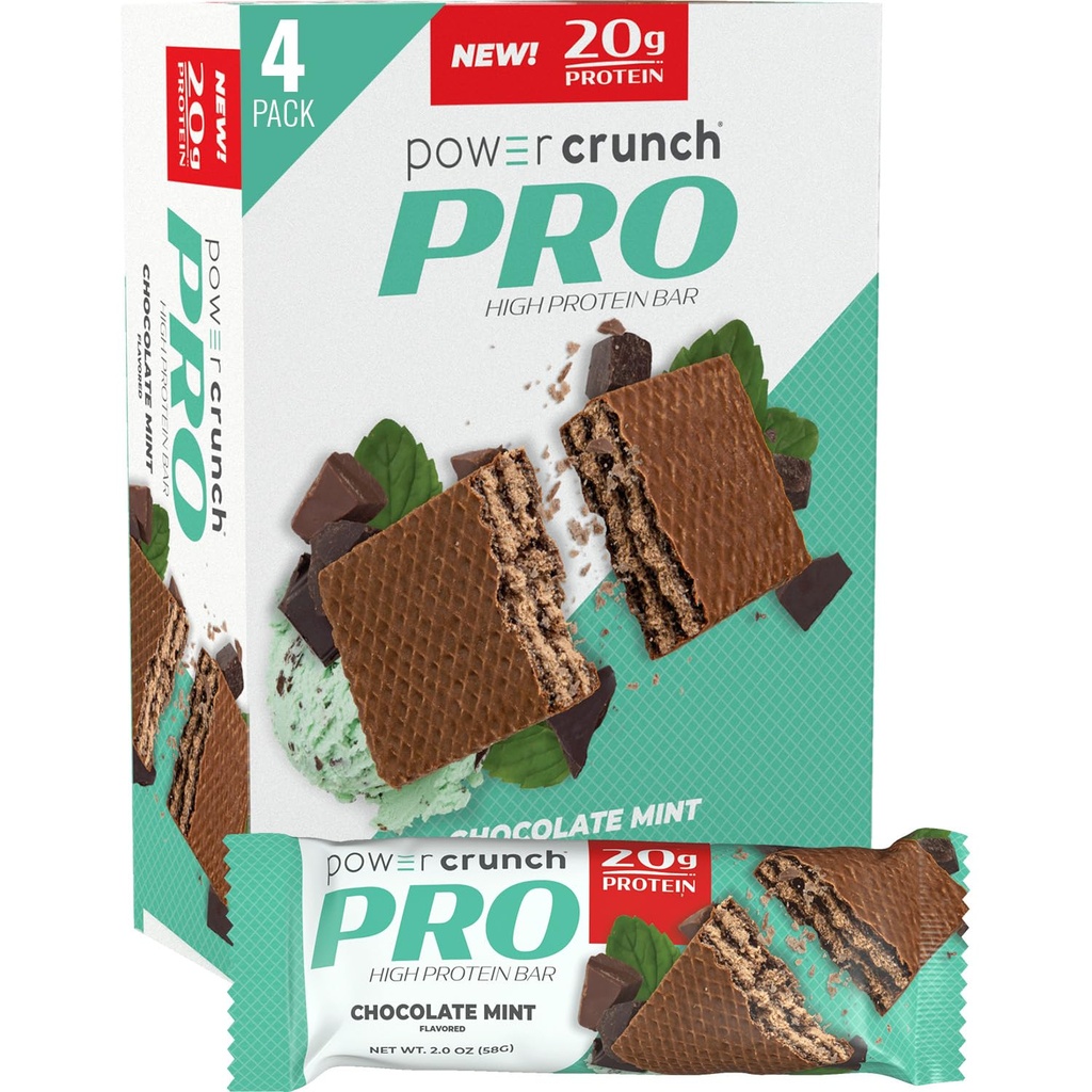 Barrette di Wafer Pro Proteine di Crunch di Potere, Spuntini ad alta proteina con gusto delizioso, menta di cioccolato, oncia di 2.0 (4 conte)