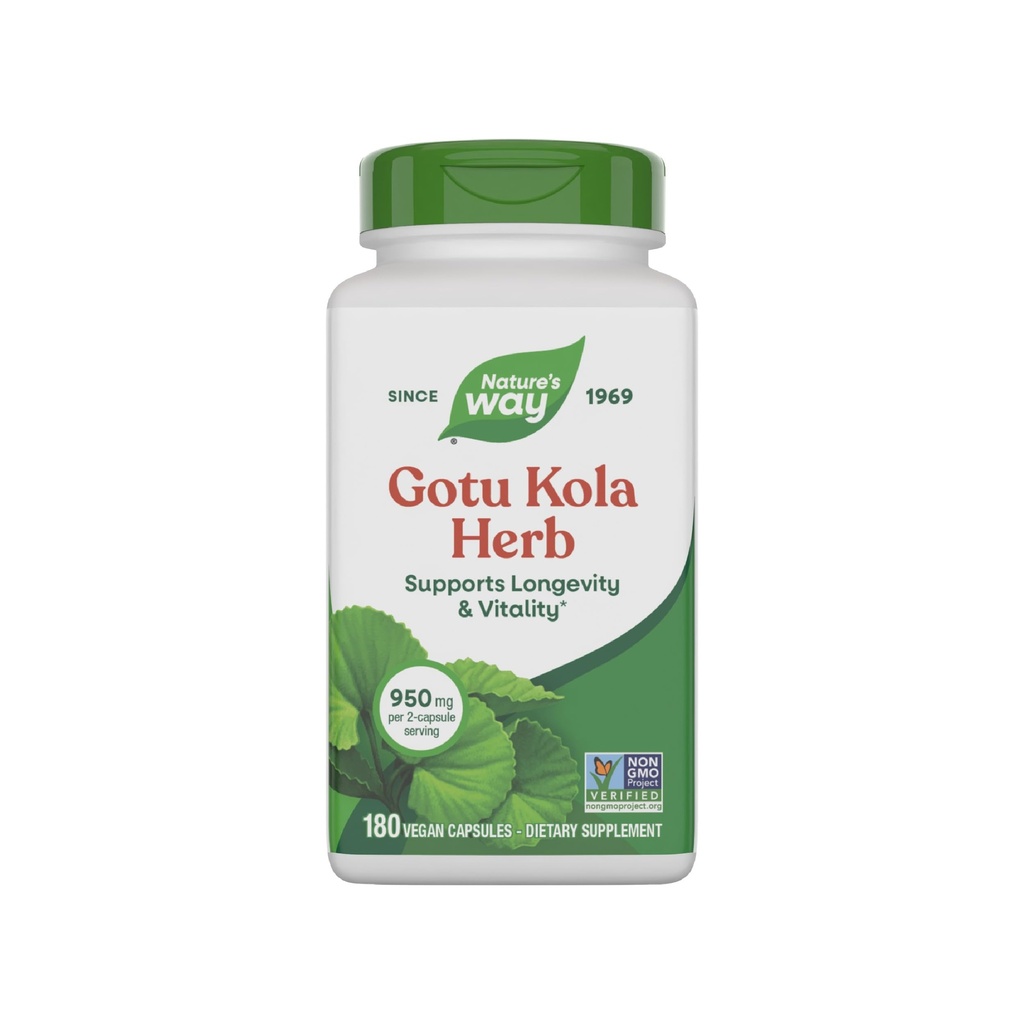 Via della natura Gotu Kola Herb, Supporta Longevità e Vitalità*, 950 mg per 2-Capsule Serving, Progetto Non OGM Verificato, 180 capsule (Packaging May Vary)