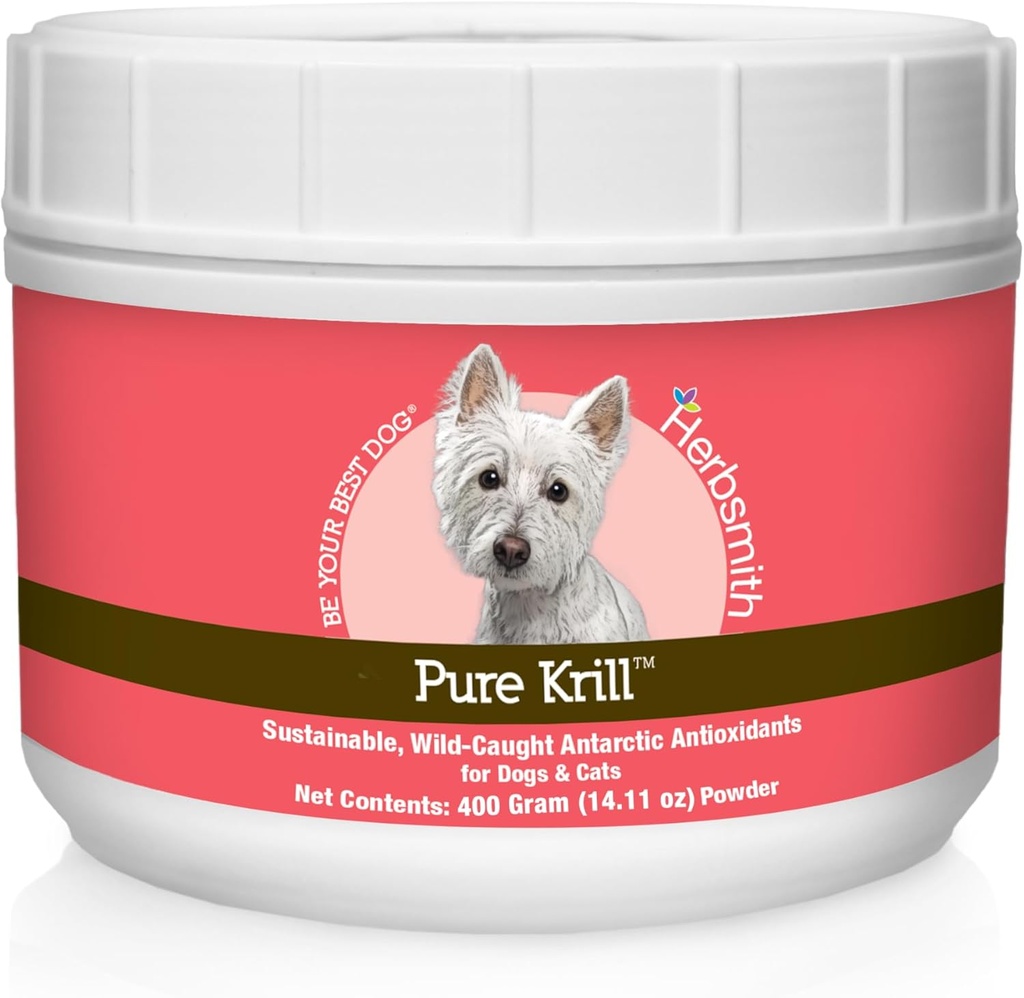 Herbsmith Pure Krill - Wild-Caught Antarctic Krill - Solo 1 Ingrediente - Astaxantina per cani - Ready-to-Use Omega 3s - alternativa al Krill olio per cani - 400g