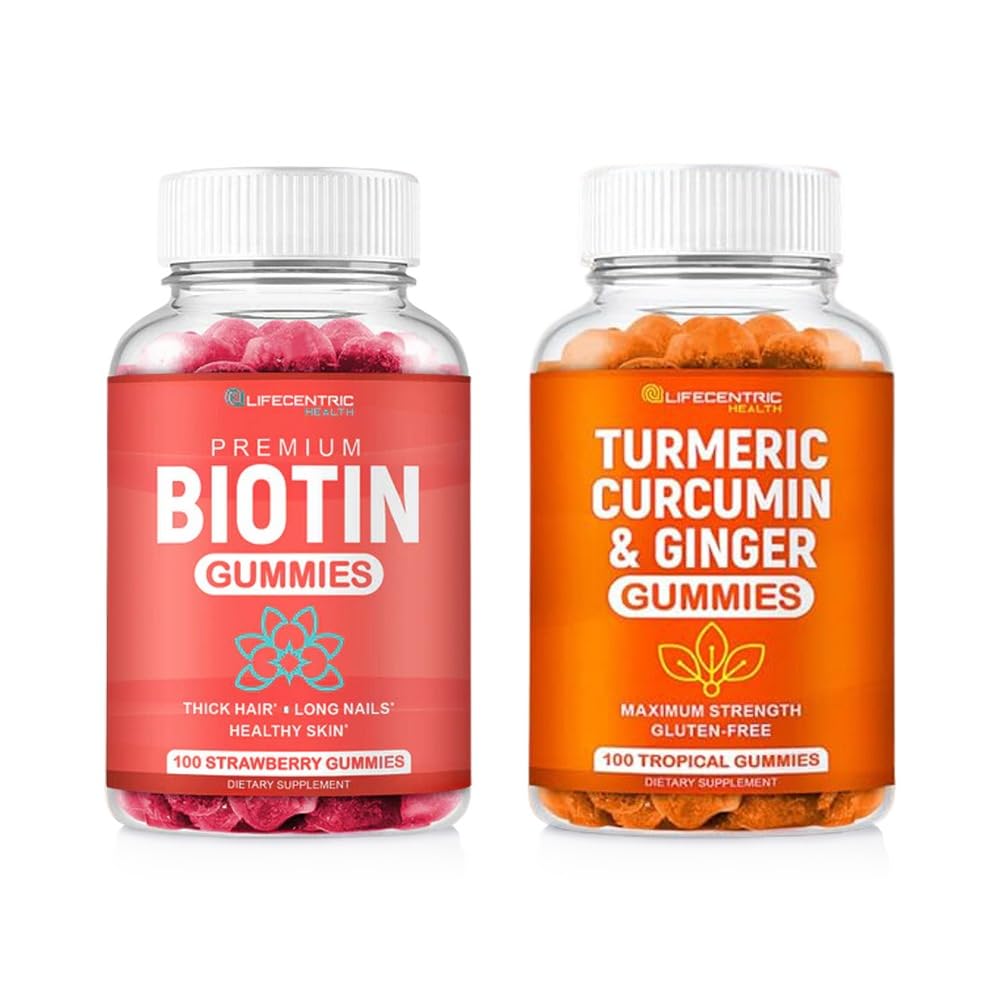Biotin & Turmeric Vegan Gummies Combo | Crescita dei capelli di massima resistenza, Salute della pelle e benessere generale | 10000mcg Biotina & 95% Curcumina curcuma curcumina currica standardizzata | Naturale, Non OGM e Gluten-Free Supplement